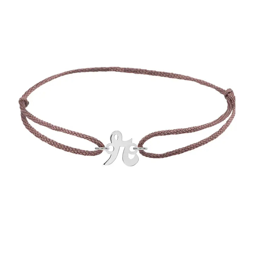 Script initial r silk bracelet in sterling silver on brown silk