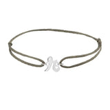 Script initial r silk bracelet in sterling silver on olive silk