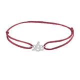 Script initial s silk bracelet in 14K white gold on burgundy silk