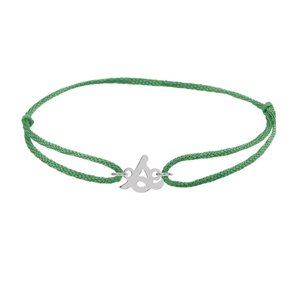 Script initial s silk bracelet in 14K white gold on emerald silk