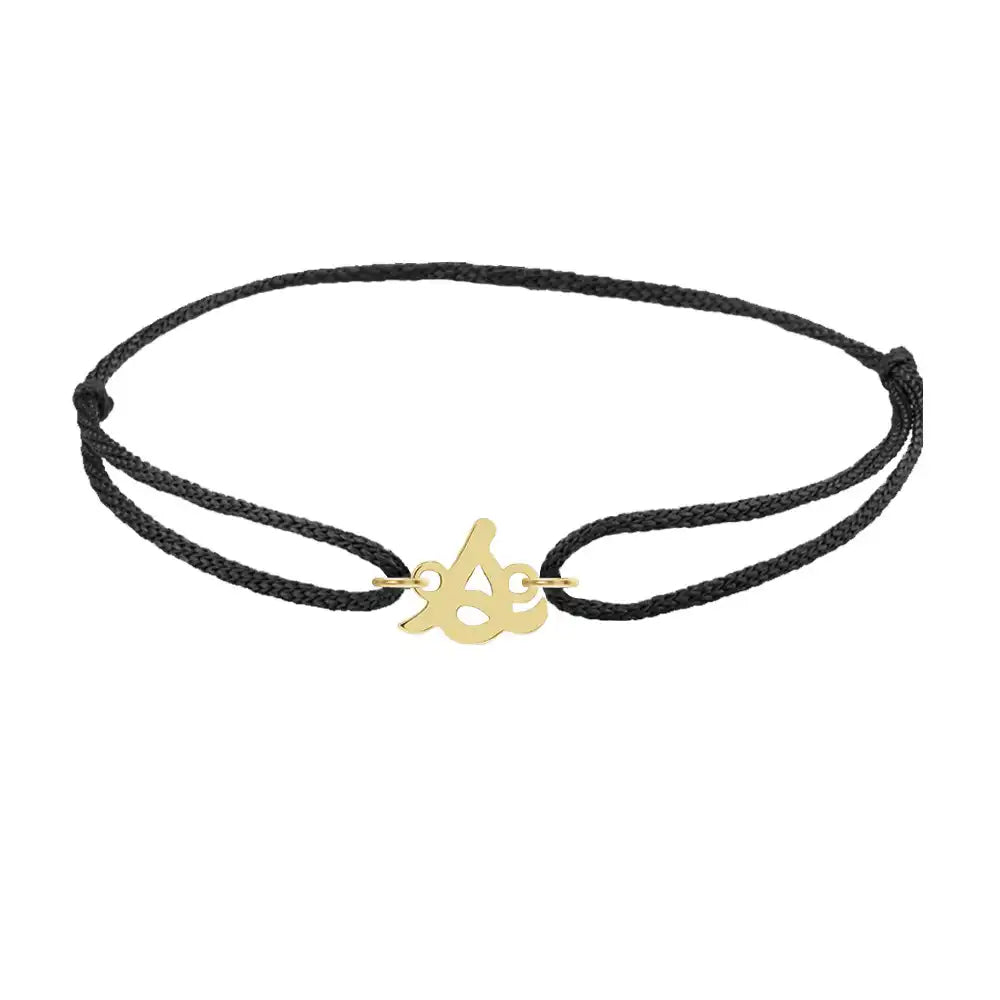 Script initial s silk bracelet in 14K yellow gold on black silk