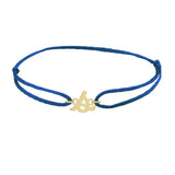 Script initial s silk bracelet in 14K yellow gold on blue silk