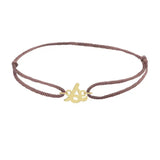 Script initial s silk bracelet in 14K yellow gold on brown silk