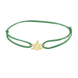 Script initial s silk bracelet in 14K yellow gold on emerald silk