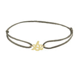 Script initial s silk bracelet in 14K yellow gold on olive silk
