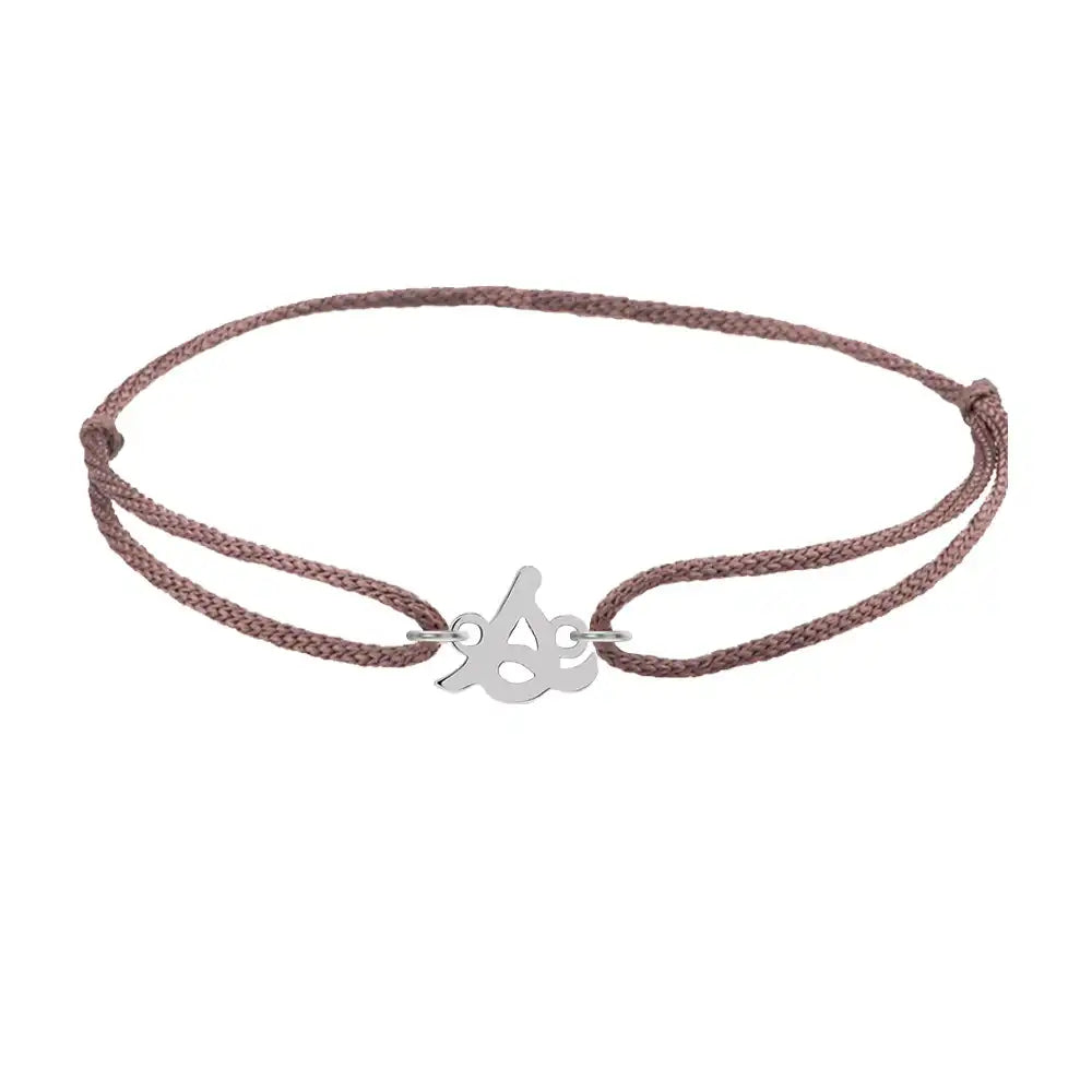 Script initial s silk bracelet in sterling silver on brown silk