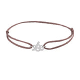 Script initial s silk bracelet in sterling silver on brown silk