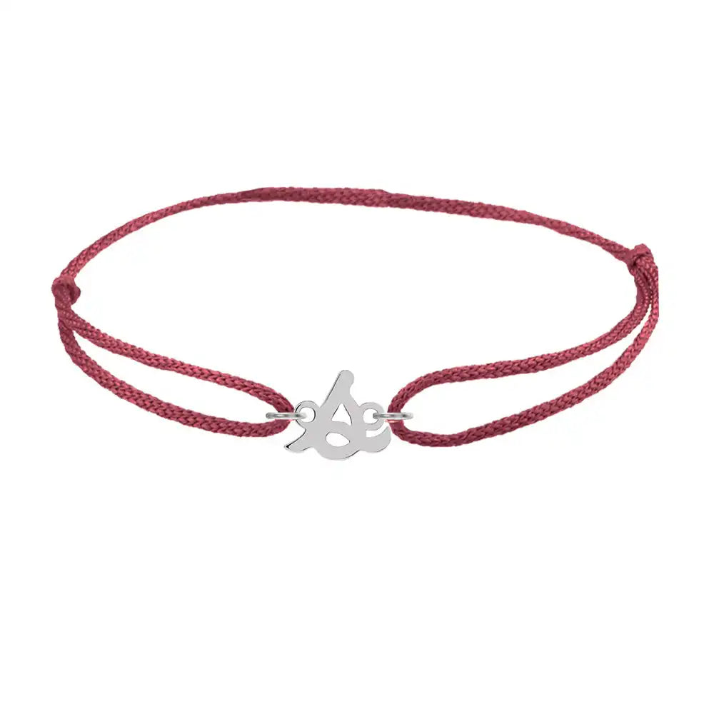 Script initial s silk bracelet in sterling silver on burgundy silk