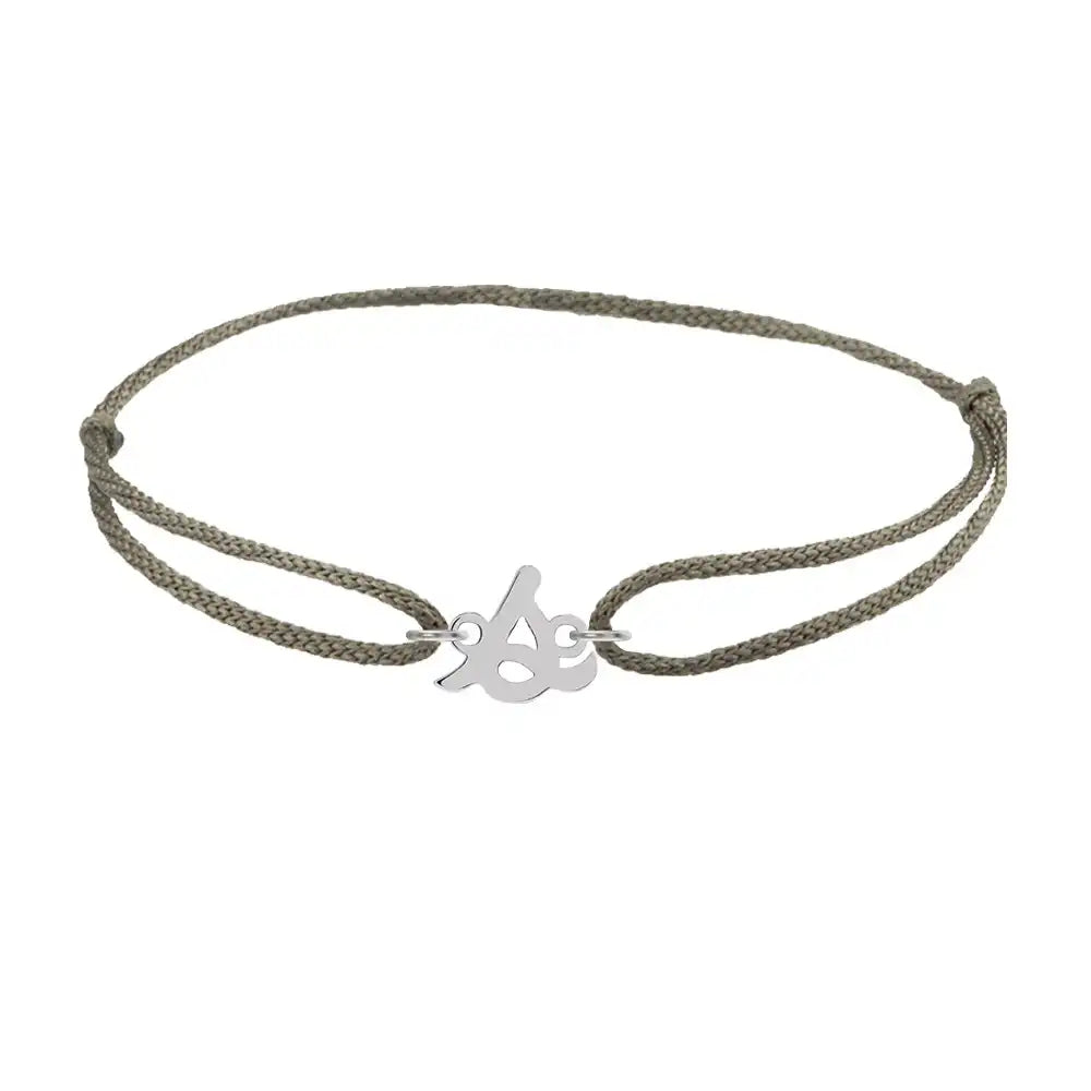Script initial s silk bracelet in sterling silver on olive silk