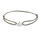Script initial s silk bracelet in sterling silver on olive silk