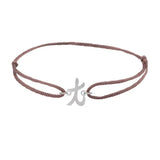 Script initial t silk bracelet in 14K white gold on brown silk