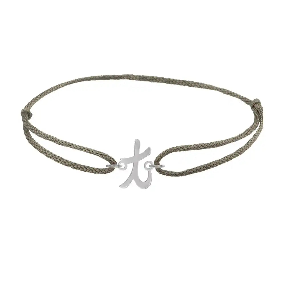 Script initial t silk bracelet in 14K white gold on olive silk