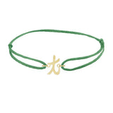 Script initial t silk bracelet in 14K yellow gold on emerald silk