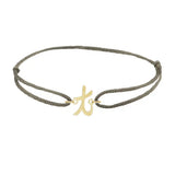 Script initial t silk bracelet in 14K yellow gold on olive silk