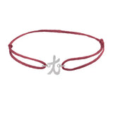 Script initial t silk bracelet in sterling silver on burgundy silk