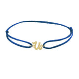 Script initial u silk bracelet in 14K yellow gold on blue silk