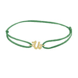 Script initial u silk bracelet in 14K yellow gold on emerald silk