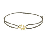 Script initial u silk bracelet in 14K yellow gold on olive silk