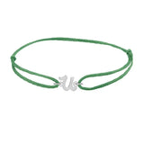 Script initial u silk bracelet in sterling silver on emerald silk