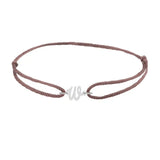 Script initial w silk bracelet in 14K white gold on brown silk