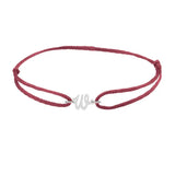 Script initial w silk bracelet in 14K white gold on burgundy silk