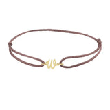 Script initial w silk bracelet in 14K yellow gold on brown silk