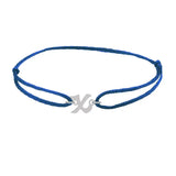 Script initial x silk bracelet in 14K white gold on blue silk