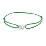 Script initial x silk bracelet in 14K white gold on emerald silk
