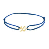 Script initial x silk bracelet in 14K yellow gold on blue silk