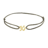 Script initial x silk bracelet in 14K yellow gold on olive silk