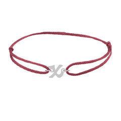 Script initial x silk bracelet in sterling silver on burgundy silk