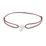 Script initial y silk bracelet in 14K white gold on brown silk
