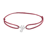 Script initial y silk bracelet in 14K white gold on burgundy silk