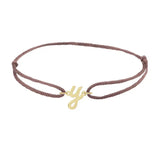 Script initial y silk bracelet in 14K yellow gold on brown silk