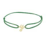 Script initial y silk bracelet in 14K yellow gold on emerald silk
