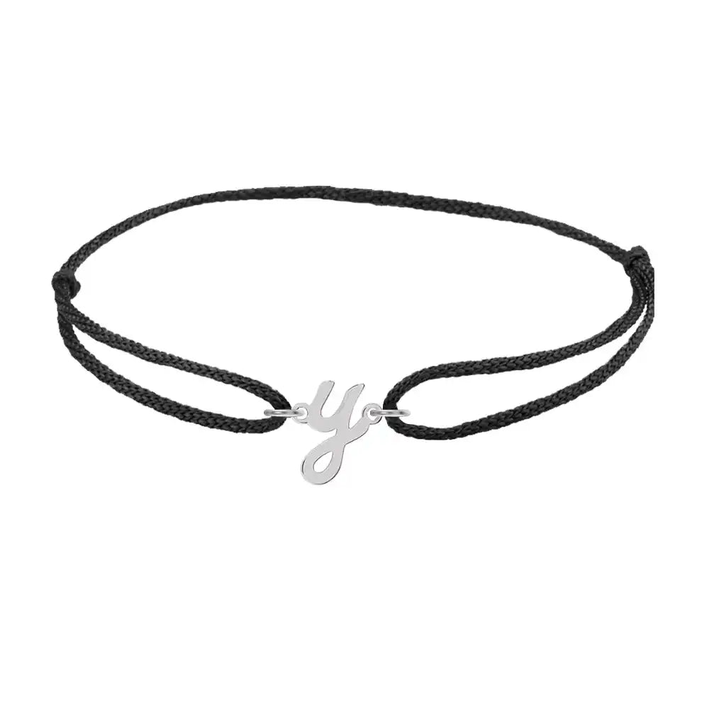 Script initial y silk bracelet in sterling silver on black silk