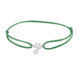 Script initial y silk bracelet in sterling silver on emerald silk