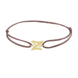 Script initial z silk bracelet in 14K yellow gold on brown silk