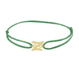 Script initial z silk bracelet in 14K yellow gold on emerald silk