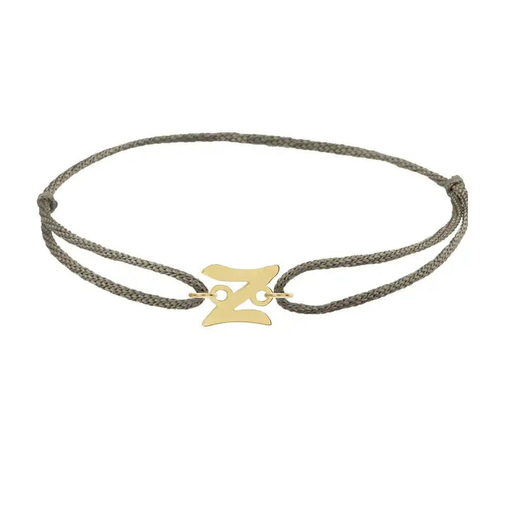 Script initial z silk bracelet in 14K yellow gold on olive silk