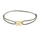 Script initial z silk bracelet in 14K yellow gold on olive silk