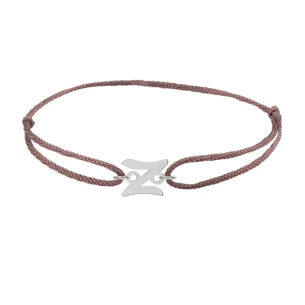 Script initial z silk bracelet in sterling silver on brown silk