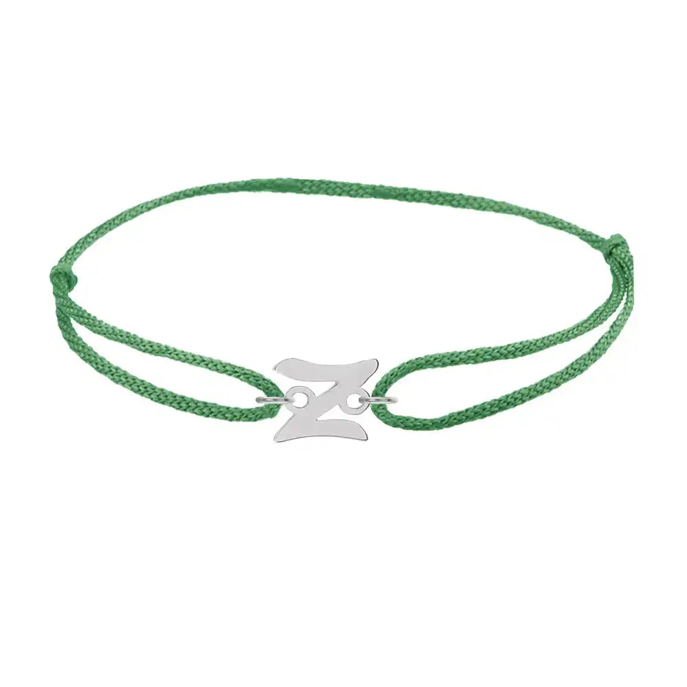 Script initial z silk bracelet in sterling silver on emerald silk