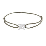 Script initial z silk bracelet in sterling silver on olive silk