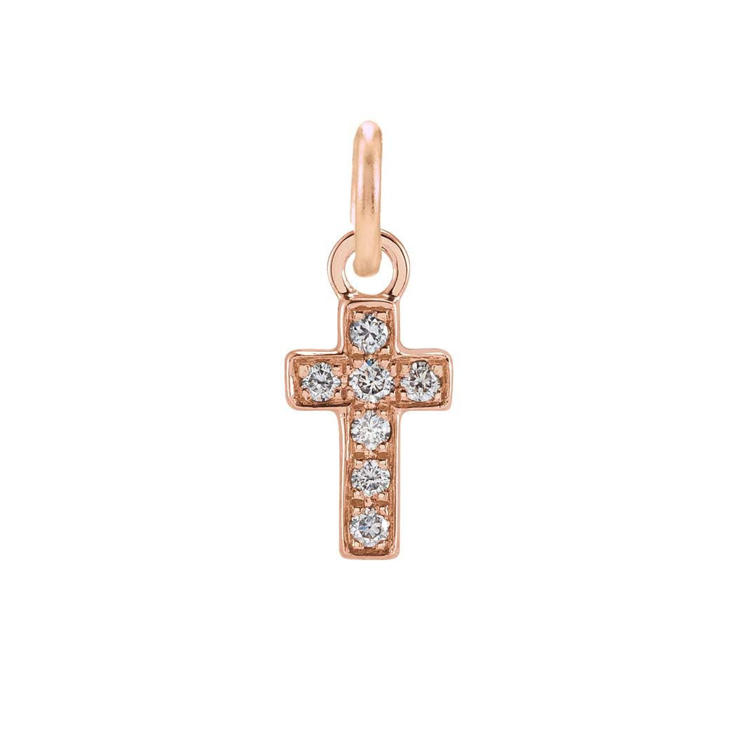 Diamond pavé cross charm in 14K rose gold, front view variant--14K-rose-gold