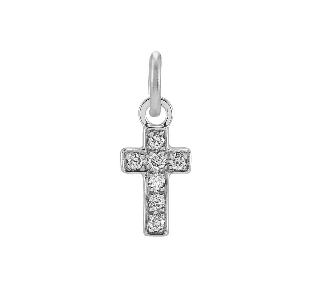 Diamond pavé cross charm in 14K white gold, front view variant--14K-white-gold
