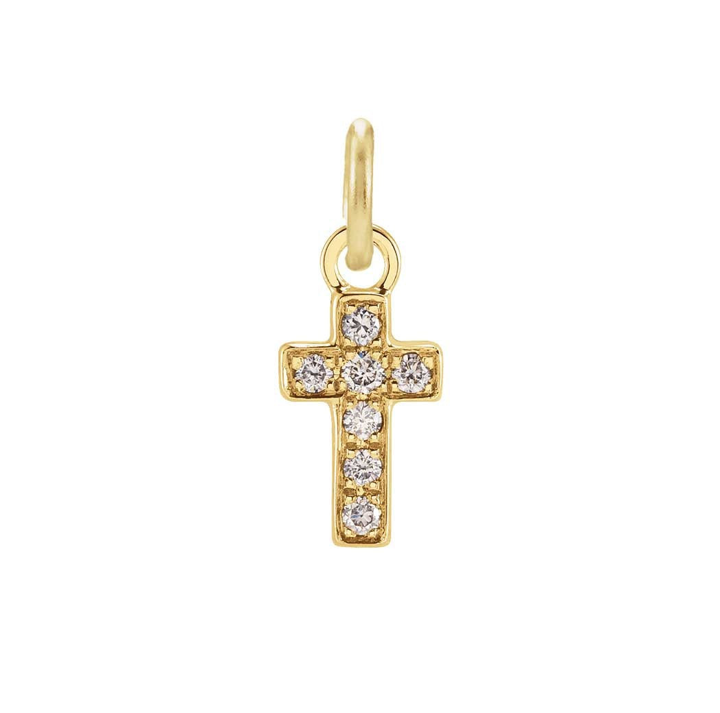 Diamond pavé cross charm in 14K yellow gold, front view variant--14K-yellow-gold