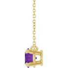 Side View Minimalist east-west amethyst necklace in yellow gold
