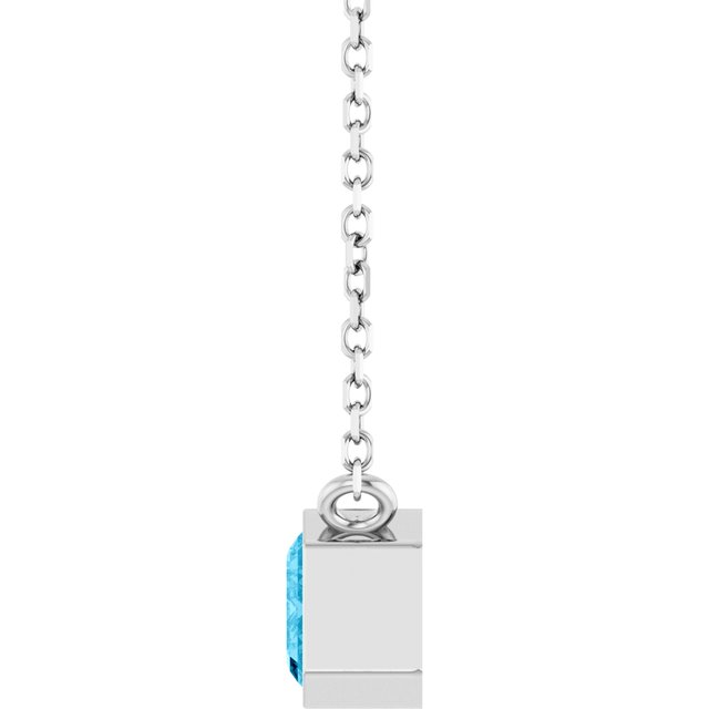 Side View of Horizontal aquamarine necklace with minimalist setting