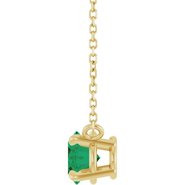 Side view Emerald east-west necklace celebrating May birthstone variant--14K-rose-gold variant--14K-white-gold variant--14K-yellow-gold variant--Sterling-silver